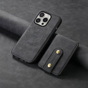 For iPhone 16 Pro Denior D14 NK Retro Pattern MagSafe Magnetic Card Holder Leather Phone Case(Black)