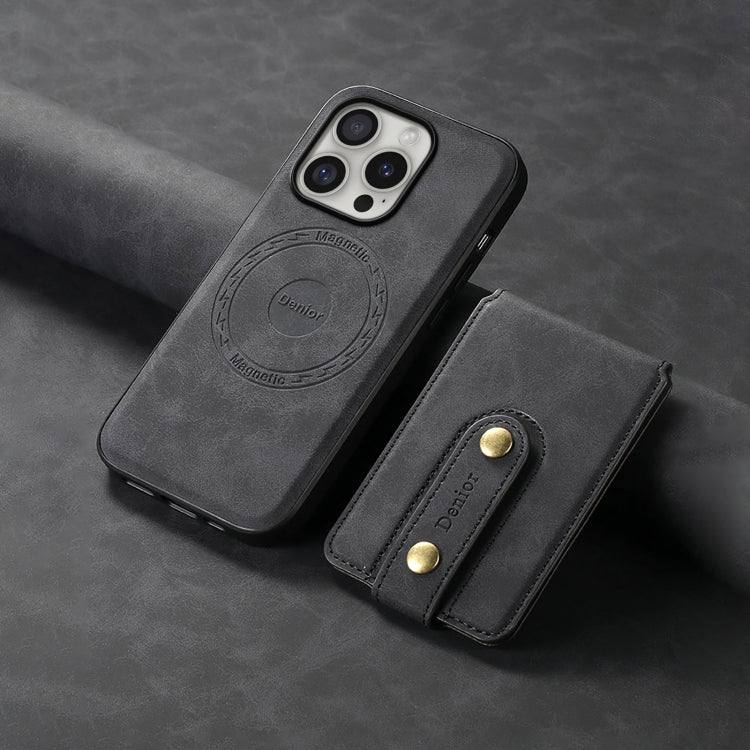 For iPhone 16 Pro Denior D14 NK Retro Pattern MagSafe Magnetic Card Holder Leather Phone Case(Black)