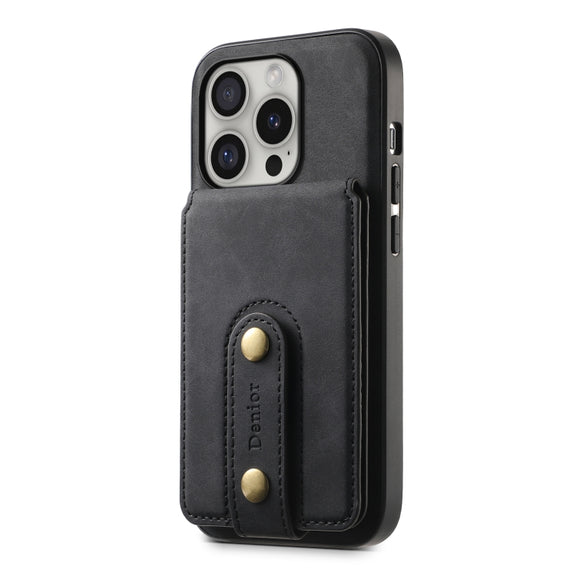 For iPhone 16 Pro Max Denior D14 NK Retro Pattern MagSafe Magnetic Card Holder Leather Phone Case(Black)