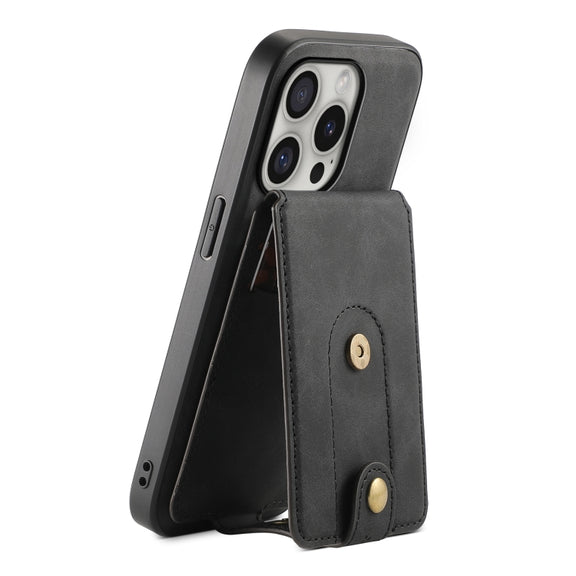 For iPhone 16 Pro Max Denior D14 NK Retro Pattern MagSafe Magnetic Card Holder Leather Phone Case(Black)