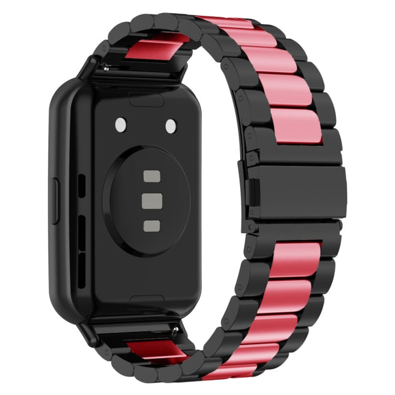 For Huawei Watch Fit 3 Three Bead Stainless Steel Metal Watch Band(Black Pink)