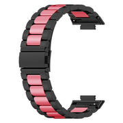 For Huawei Watch Fit 3 Three Bead Stainless Steel Metal Watch Band(Black Pink)