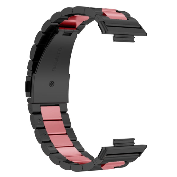 For Huawei Watch Fit 3 Three Bead Stainless Steel Metal Watch Band(Black Pink)
