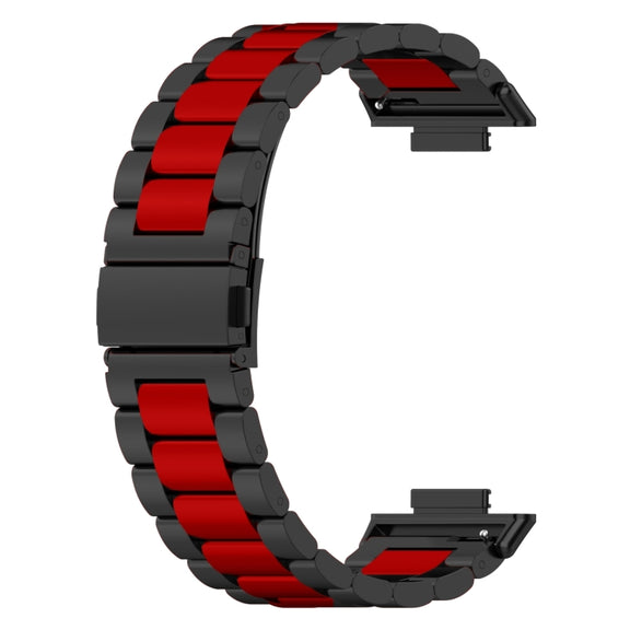 For Huawei Watch Fit 3 Three Bead Stainless Steel Metal Watch Band(Black Red)