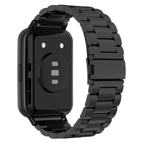 For Huawei Watch Fit 3 Three Bead Stainless Steel Metal Watch Band(Black)