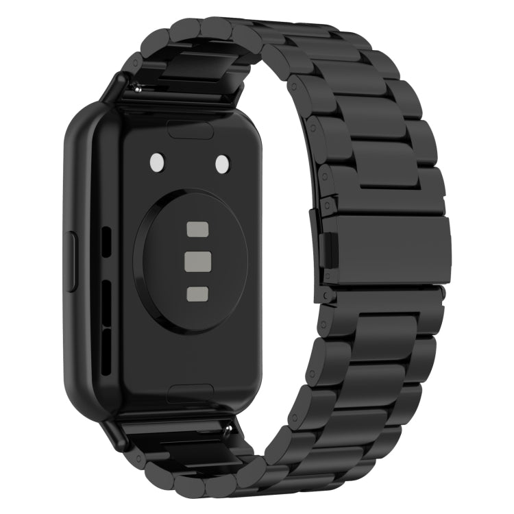 For Huawei Watch Fit 3 Three Bead Stainless Steel Metal Watch Band(Black)