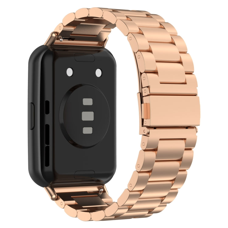 For Huawei Watch Fit 3 Three Bead Stainless Steel Metal Watch Band(Rose Gold)
