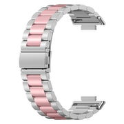For Huawei Watch Fit 3 Three Bead Stainless Steel Metal Watch Band(Silver Pink)