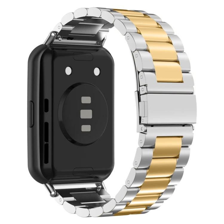 For Huawei Watch Fit 3 Three Bead Stainless Steel Metal Watch Band(Silver Gold) - Watch Bands by PMc TechLife | Online Shopping South Africa | PMc TechLife | Buy Now Pay Later Mobicred