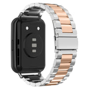 For Huawei Watch Fit 3 Three Bead Stainless Steel Metal Watch Band(Silver Rose Gold)