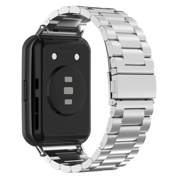 For Huawei Watch Fit 3 Three Bead Stainless Steel Metal Watch Band(Silver)
