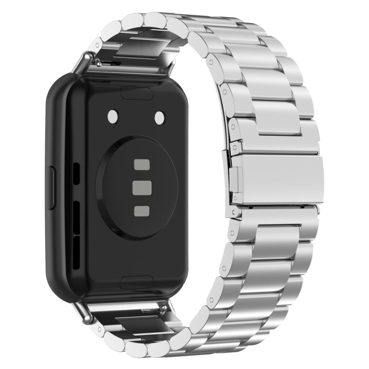 For Huawei Watch Fit 3 Three Bead Stainless Steel Metal Watch Band(Silver)