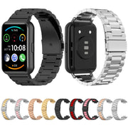 For Huawei Watch Fit 3 Three Bead Stainless Steel Metal Watch Band(Black Pink)