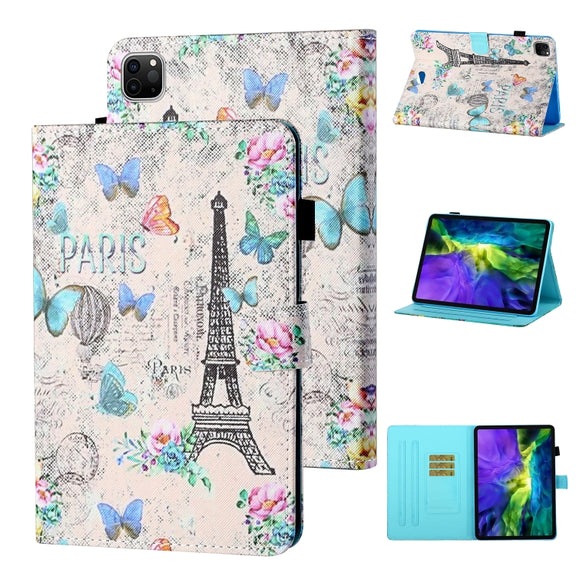 For iPad Pro 11 2024 Coloured Drawing Stitching Smart Leather Tablet Case(Tower and Butterflies)
