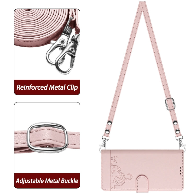 For Motorola Moto G Play 5G 2024 Global Cat Rat Embossed Pattern RFID Leather Phone Case with Lanyard(Pink) - Motorola Cases by PMC Jewellery | Online Shopping South Africa | PMC Jewellery | Buy Now Pay Later Mobicred
