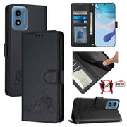 For Motorola Moto G Play 5G 2024 Global Cat Rat Embossed Pattern RFID Leather Phone Case with Lanyard(Black)