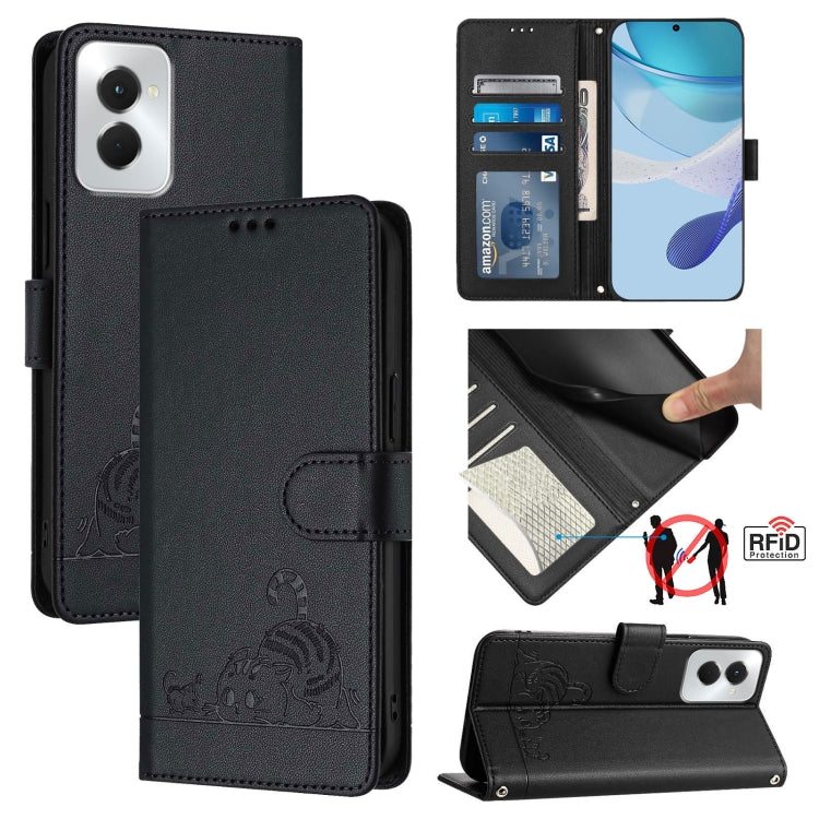 For Motorola Moto G Power 5G 2024 Cat Rat Embossed Pattern RFID Leather Phone Case with Lanyard(Black) - Motorola Cases by PMC Jewellery | Online Shopping South Africa | PMC Jewellery | Buy Now Pay Later Mobicred