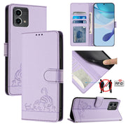 For Motorola Moto G Stylus 5G 2024 Cat Rat Embossed Pattern RFID Leather Phone Case with Lanyard(Purple)