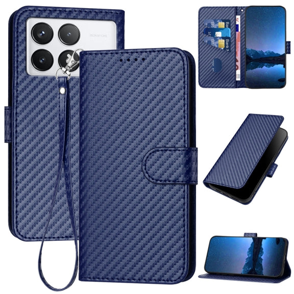 For Xiaomi Redmi K70 / K70 Pro YX0070 Carbon Fiber Buckle Leather Phone Case with Lanyard(Royal Blue)