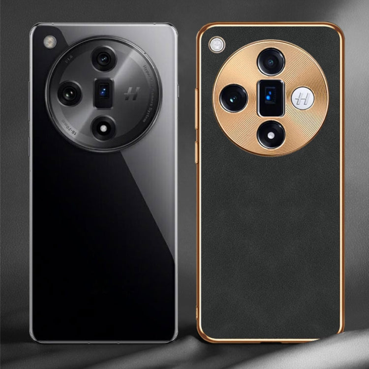 For OPPO Find X7 Ultra Electroplating Lambskin Leather Phone Case(Black) - OPPO Cases by PMC TechLife | Online Shopping South Africa | PMC TechLife | Buy Now Pay Later Mobicred