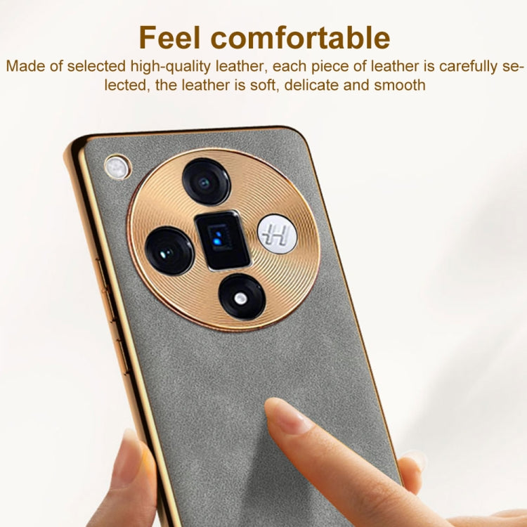 For OPPO Find X7 Ultra Electroplating Lambskin Leather Phone Case(Black) - OPPO Cases by PMC TechLife | Online Shopping South Africa | PMC TechLife | Buy Now Pay Later Mobicred