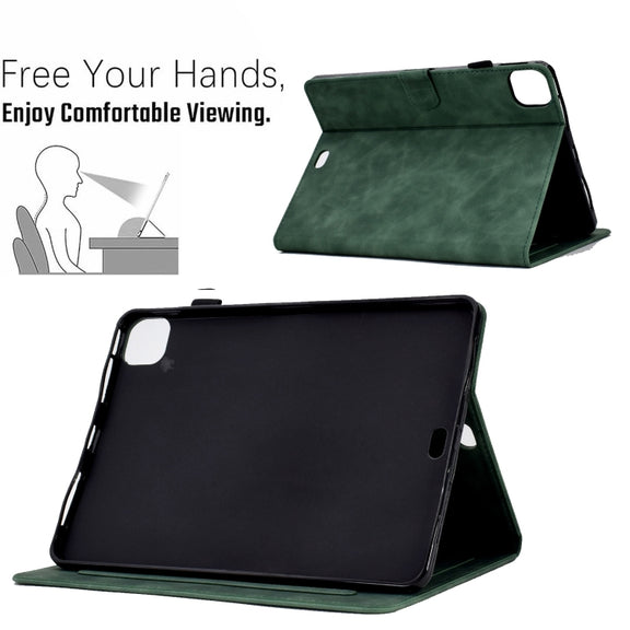For iPad Pro 11 2024 Tower Embossed Leather Smart Tablet Case(Green)