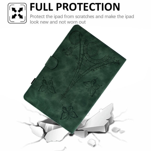 For iPad Pro 11 2024 Tower Embossed Leather Smart Tablet Case(Green)