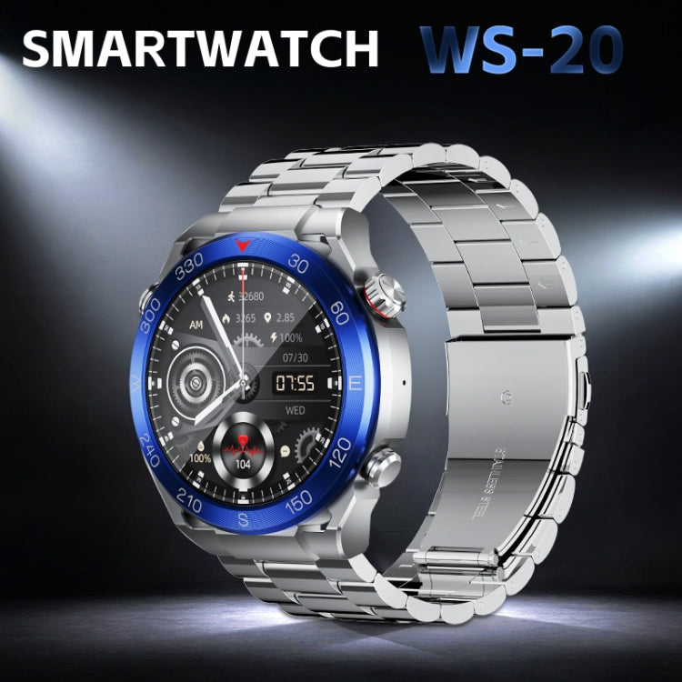 WS-20 1.43 inch IP67 Sport Smart Watch Support Bluetooth Call / Sleep / Blood Oxygen / Heart Rate / Blood Pressure Health Monitor, Silicone Strap(Silver)