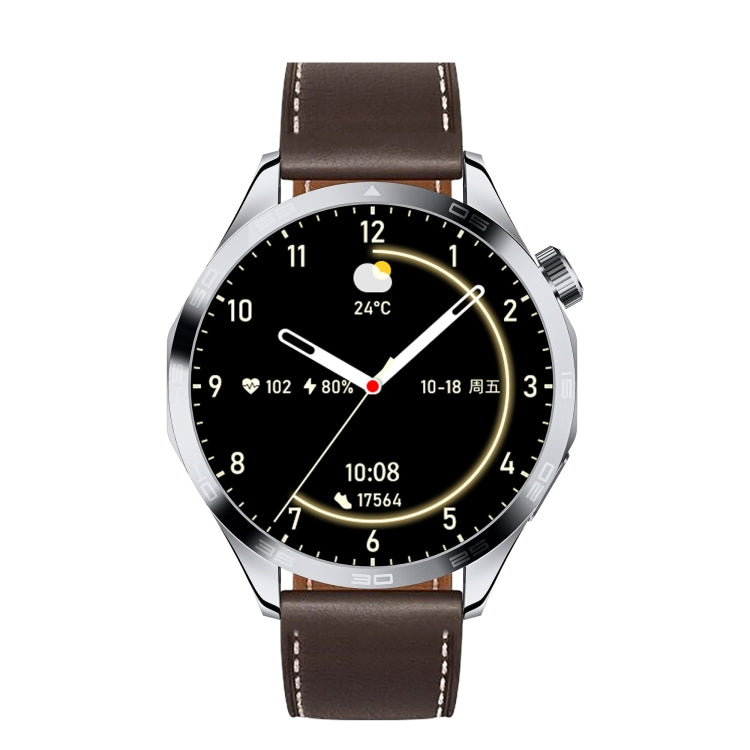 WS-26 1.52 inch IP67 Sport Smart Watch Support Bluetooth Call / Sleep / Blood Oxygen / Heart Rate / Blood Pressure Health Monitor, Leather Strap(Silver)
