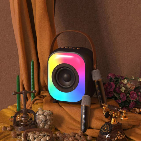 NewRixing NR168W Portable Colorful Bluetooth Speaker Home Dual Mic Karaoke Speaker(Coffee)