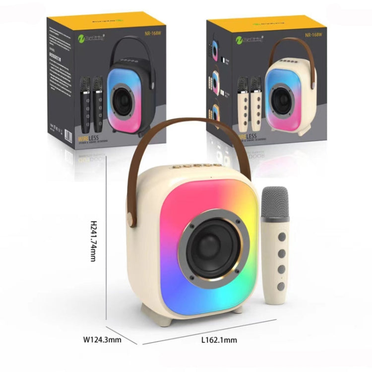 NewRixing NR168W Portable Colorful Bluetooth Speaker Home Dual Mic Karaoke Speaker(Creamy White)