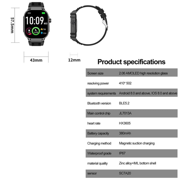 G40S 2.06 inch IP67 BT5.2 Sport Smart Watch, Support Bluetooth Call / Sleep / Blood Oxygen / Heart Rate / Blood Pressure Health Monitor(Orange)