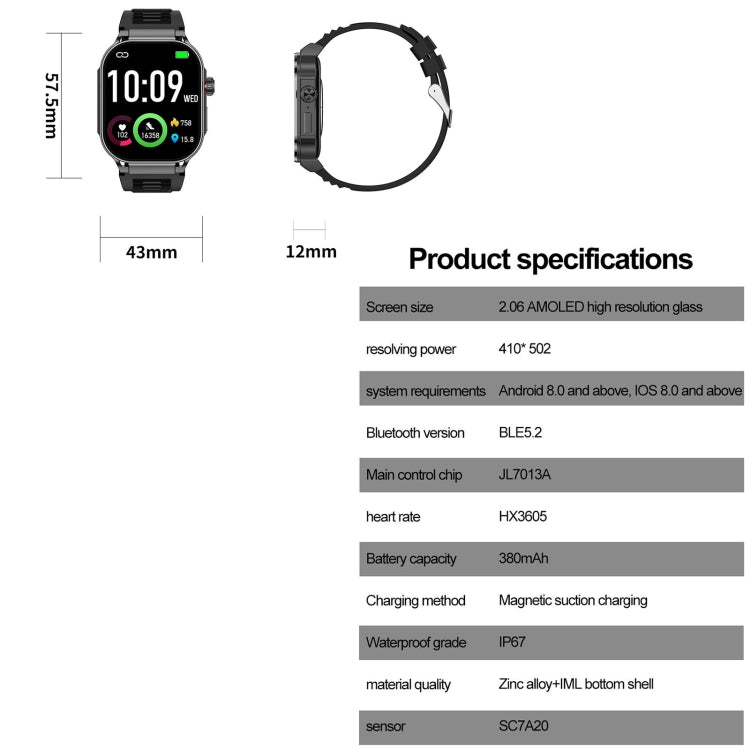 G40S 2.06 inch IP67 BT5.2 Sport Smart Watch, Support Bluetooth Call / Sleep / Blood Oxygen / Heart Rate / Blood Pressure Health Monitor(Orange)