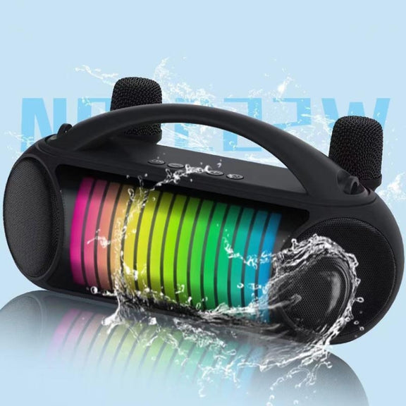 NewRixing NR-222 Portable Outdoor Dual Mic Colorful Wireless Bluetooth Speaker(Black)