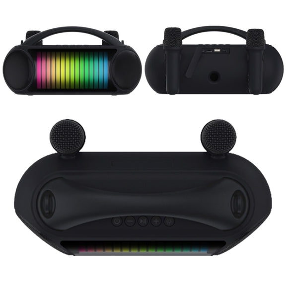 NewRixing NR-222 Portable Outdoor Dual Mic Colorful Wireless Bluetooth Speaker(Black)