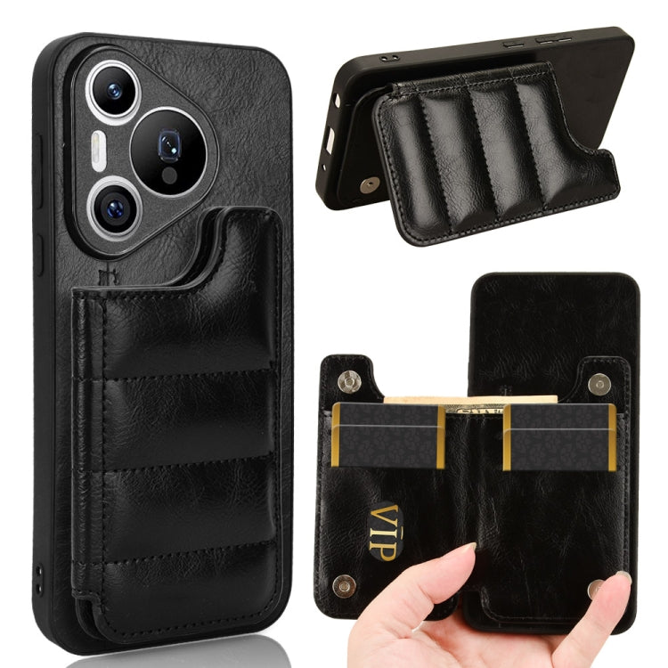 For Huawei Pura 70 Cow Pattern Sewing Card Bag Phone Case(Black) - free shipping - PMC Jewellery - Order now!