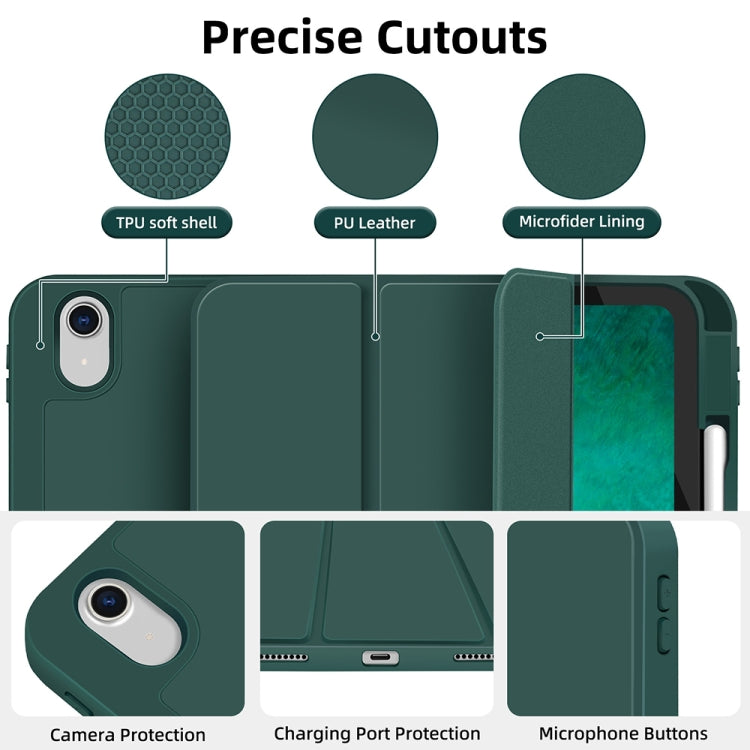 For iPad Air 11 2024 3-fold TPU Smart Leather Tablet Case with Pen Slot(Dark Green) - iPad Air 11 2024 Cases by PMC TechLife | Online Shopping South Africa | PMC TechLife | Buy Now Pay Later Mobicred
