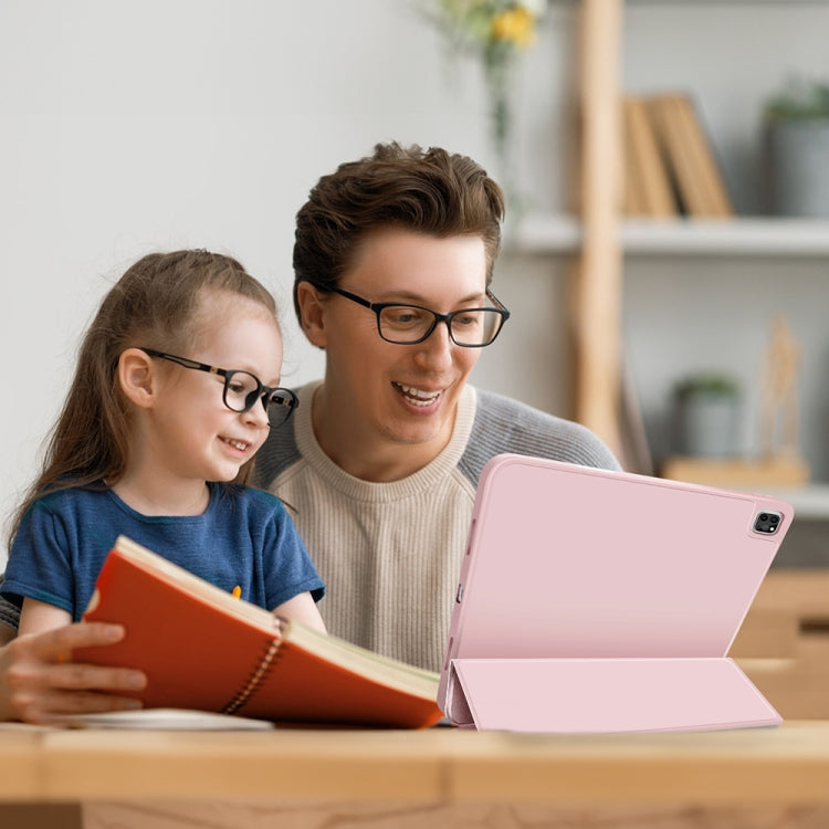 For iPad Pro 11 2024 3-fold TPU Smart Leather Tablet Case with Pen Slot(Pink) - free shipping - PMC TechLife - Order now!