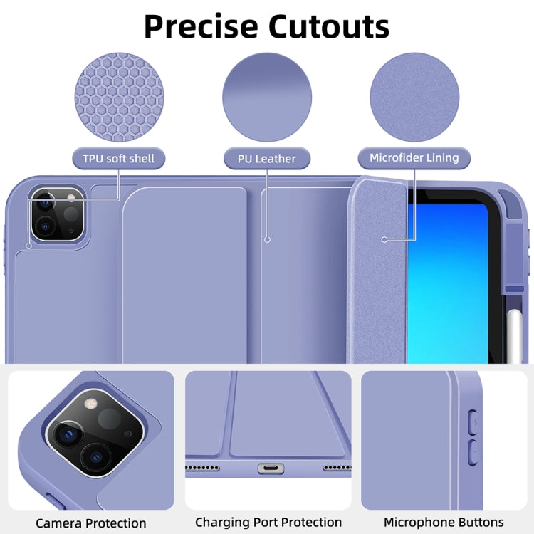 For iPad Pro 11 2024 3-fold TPU Smart Leather Tablet Case with Pen Slot(Lavender Purple) - iPad Pro 11 2024 Cases by PMC TechLife | Online Shopping South Africa | PMC TechLife | Buy Now Pay Later Mobicred