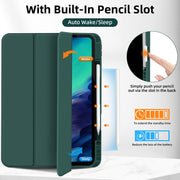 For iPad Pro 13 2024 3-fold TPU Smart Leather Tablet Case with Pen Slot(Dark Green)