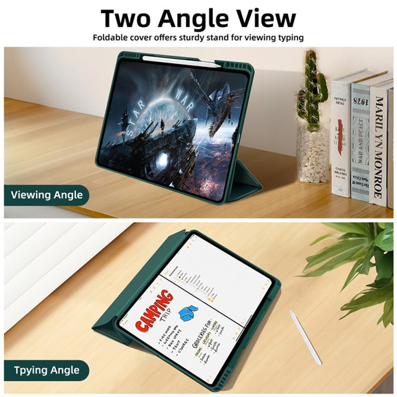 For iPad Pro 13 2024 3-fold TPU Smart Leather Tablet Case with Pen Slot(Dark Green)