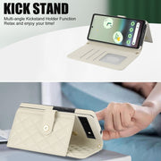 For Google Pixel 6a Crossbody Multifunction Rhombic Leather Phone Case(White)
