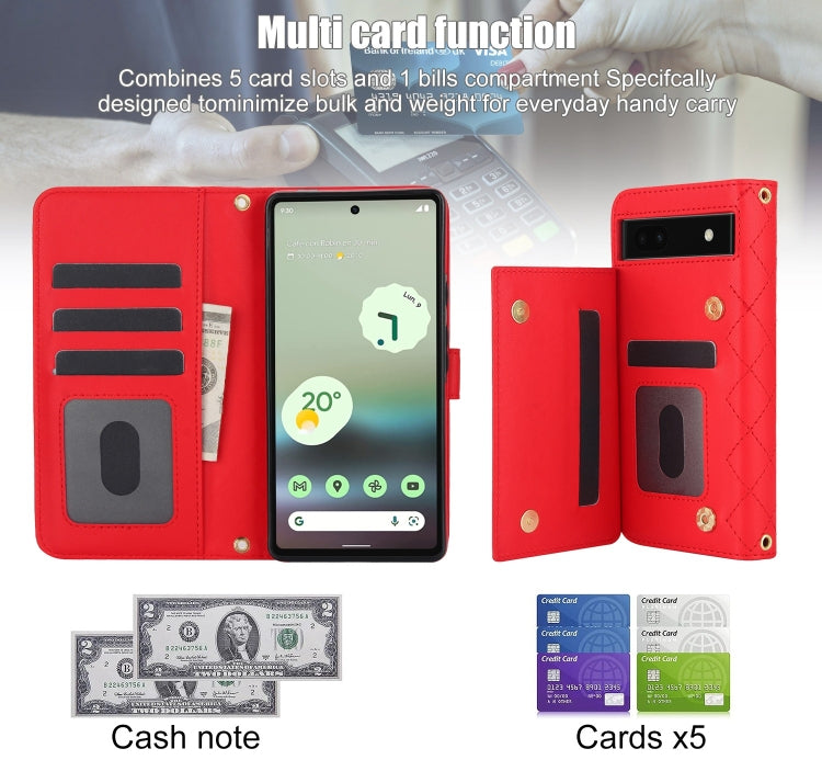 For Google Pixel 6a Crossbody Multifunction Rhombic Leather Phone Case(Red) - Google Cases by PMC TechLife | Online Shopping South Africa | PMC TechLife | Buy Now Pay Later Mobicred