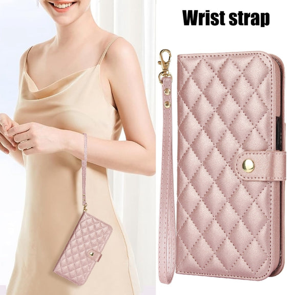 For Google Pixel 6a Crossbody Multifunction Rhombic Leather Phone Case(Rose Gold)
