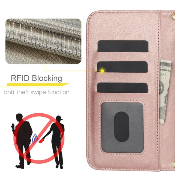 For Google Pixel 6a Crossbody Multifunction Rhombic Leather Phone Case(Rose Gold)