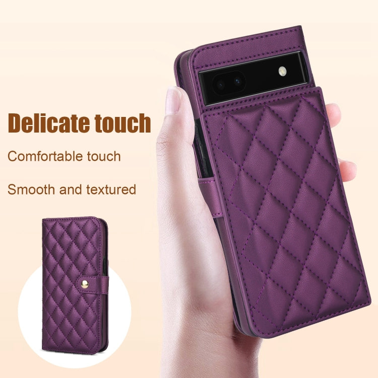For Google Pixel 6a Crossbody Multifunction Rhombic Leather Phone Case(Dark Purple) - Google Cases by PMC TechLife | Online Shopping South Africa | PMC TechLife | Buy Now Pay Later Mobicred