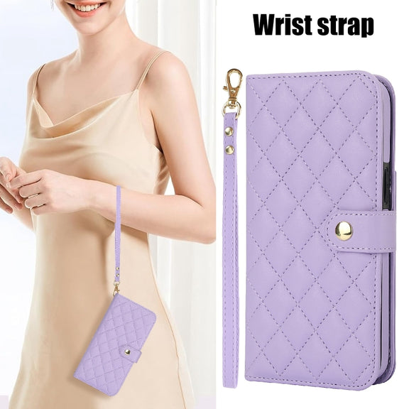 For Google Pixel 6a Crossbody Multifunction Rhombic Leather Phone Case(Purple)