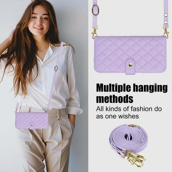 For Google Pixel 6a Crossbody Multifunction Rhombic Leather Phone Case(Purple)