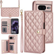 For Google Pixel 8 Crossbody Multifunction Rhombic Leather Phone Case(Rose Gold) - Google Cases by PMC TechLife | Online Shopping South Africa | PMC TechLife | Buy Now Pay Later Mobicred