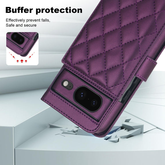 For Google Pixel 8 Crossbody Multifunction Rhombic Leather Phone Case(Dark Purple)